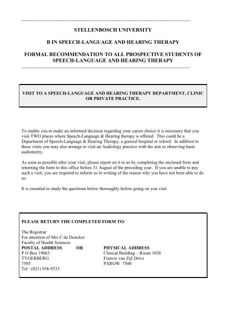 stellenbosch university b in speech-language and hearing therapy ...