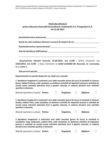 Procura speciala de reprezentare AGEA 21.03.2013 - Prospectiuni