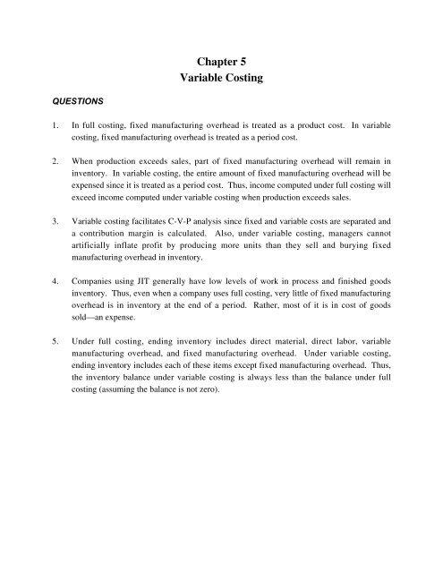 Chapter 5 Variable Costing