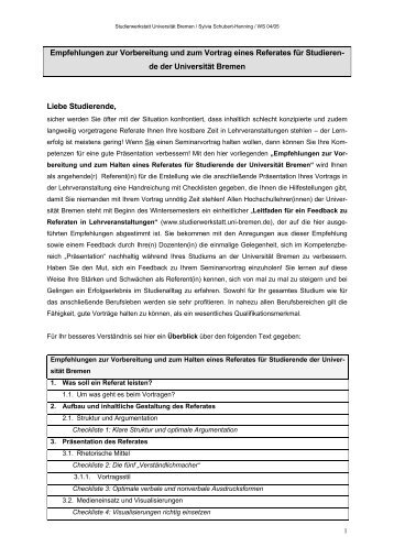 Empfehlungen Referate - Fachbereich 9, Universität Bremen