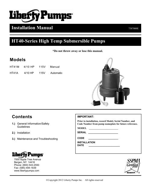 Installation Manual - Liberty Pumps