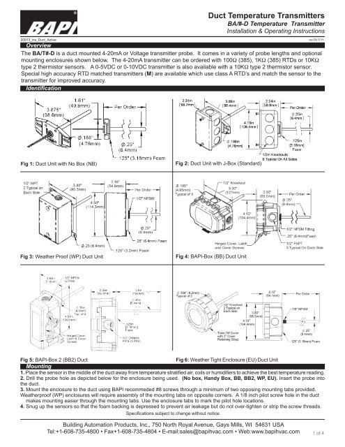 Duct Temperature Transmitters - BAPI