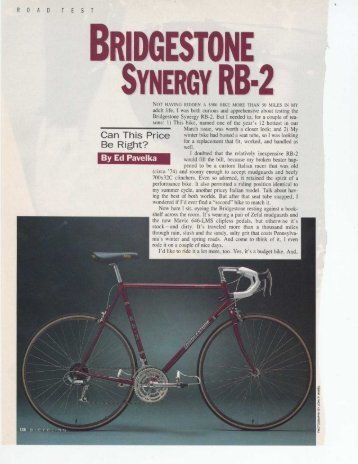 1990 Bridgestone RB2 Synergy Review - Sheldon Brown