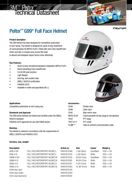 Technical Datasheet 3Mâ¢ Peltorâ¢