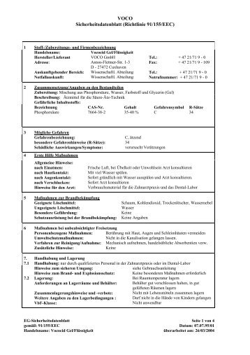 VOCO Sicherheitsdatenblatt (Richtlinie 91/155/EEC) - kleindental