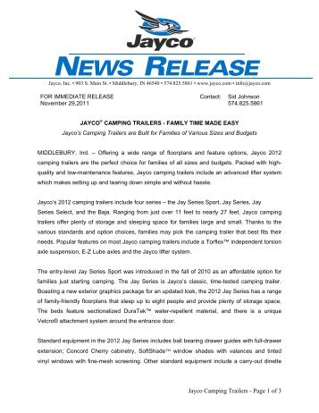 For Immediate Release - Jayco