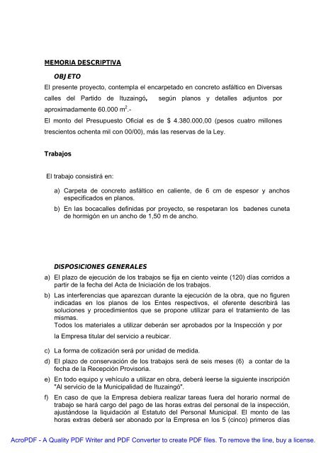 MUNICIPALIDAD DE ITUZAINGO OBRA: PLAN ... - ItuzaingÃ³