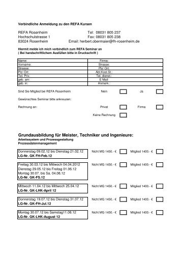 Anmeldeformular 2012 - REFA Bayern eV