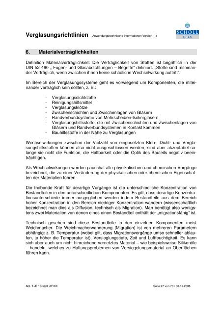 Schollglas Verglasungsrichtlinien Versi 1 1 - 061206