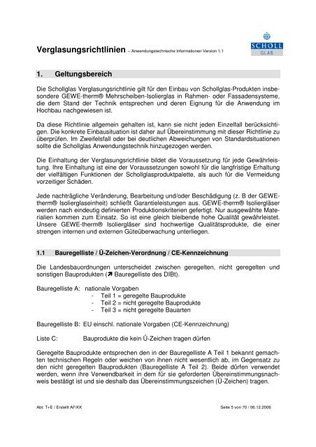 Schollglas Verglasungsrichtlinien Versi 1 1 - 061206