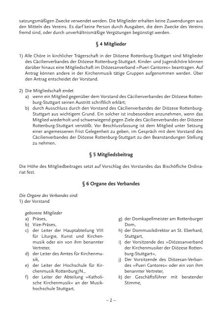 Satzung des Cäcilienverbandes der Diözese Rottenburg – Stuttgart