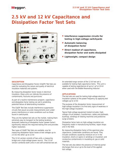 Capacitance and dissipation factor test sets. - Surgetek