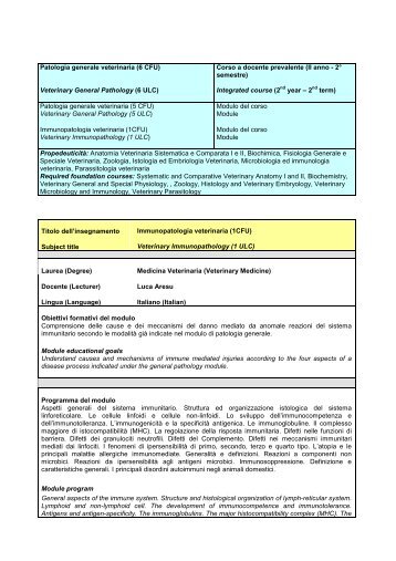 programmi CASTA 2 anno 2010 2011 - Medicina Veterinaria