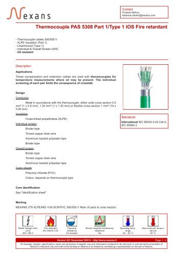 Thermocouple PAS 5308 Part 1/Type 1 IOS Fire retardant - Nexans