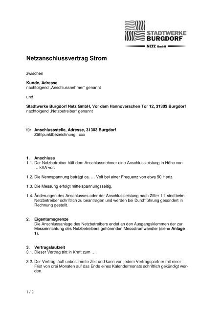 Mustervertrag Stadtwerke Burgdorf Netzde