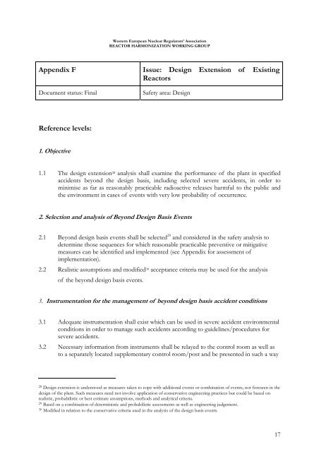 WENRA Reactor Safety Reference Levels January 2007