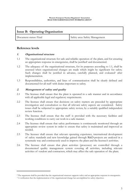 WENRA Reactor Safety Reference Levels January 2007