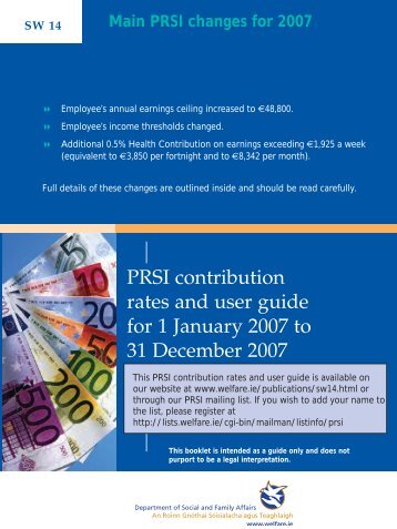 PRSI Contribution Rates and User Guide 2007 - SW14 - Welfare.ie