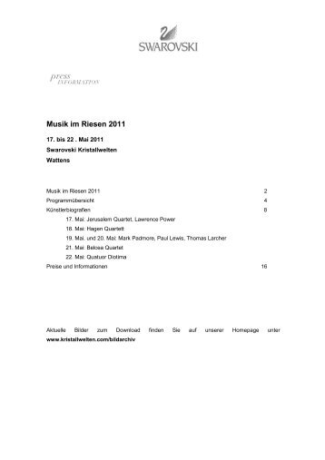 Pressemitteilung Musik im Riesen 2011 - Swarovski Kristallwelten