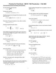 Practice for Final Exam - MATH 1720 Precalculus -- Fall 2003 - Etsu