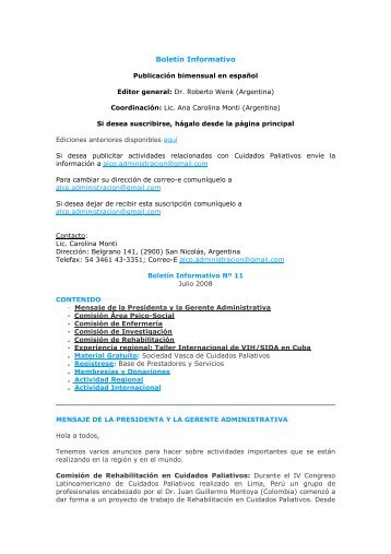 Boletín Informativo - Asociación Latinoamericana de Cuidados ...