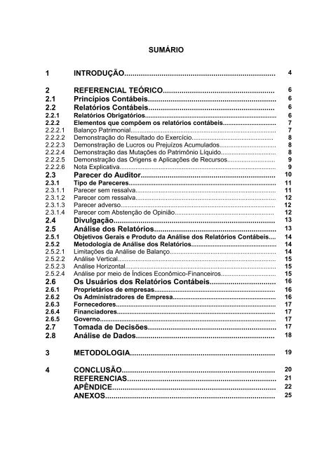 Os Relatórios Contábeis como Sistema de Informações nos ...