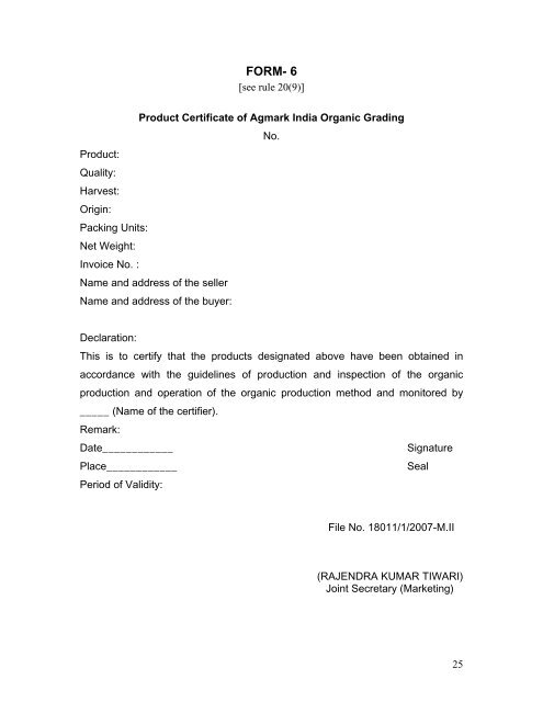 Organic Agricultural Produce Grading and Marking ... - Agmarknet