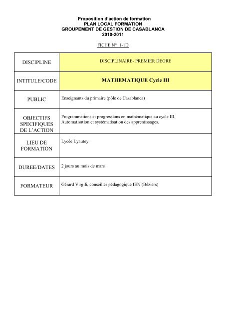 DISCIPLINE INTITULE/CODE MATHEMATIQUE ... - LycÃ©e Lyautey