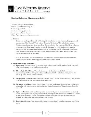 Classics Collection Management Policy - Kelvin Smith Library