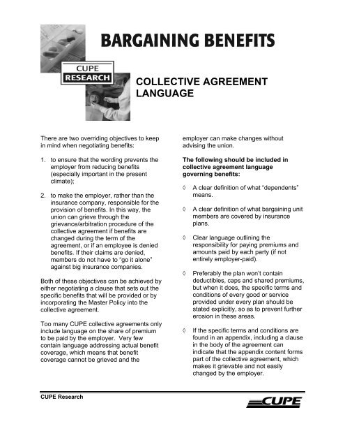 COLLECTIVE AGREEMENT LANGUAGE - Canadian Union of ...