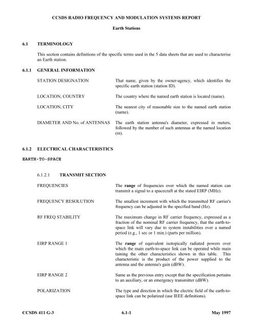 Report: RF&Mod Systems-Part 1: Earth Stations - CCSDS