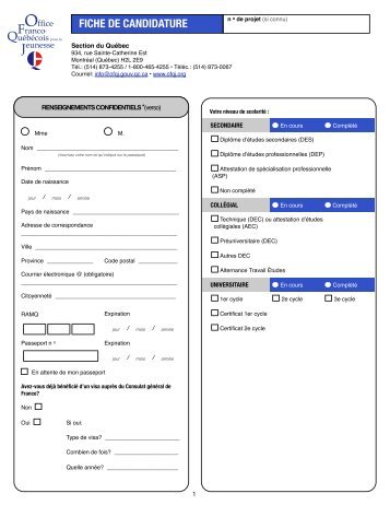 Fiche de candidature - LOJIQ