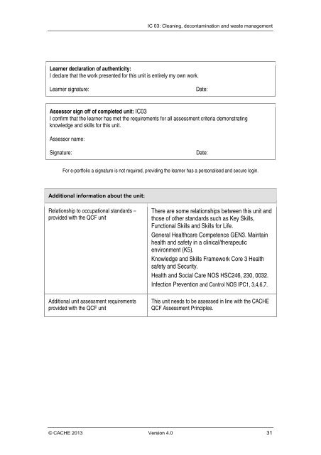 CACHE Qualification Specification