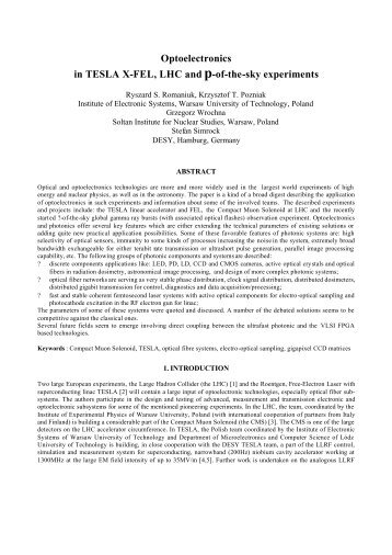 Optoelectronics in TESLA X-FEL, LHC and p-of-the-sky experiments
