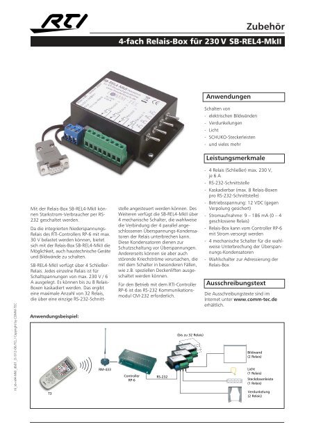 SB-REL4 MKII Datenblatt und RS-232-Befehle - vivateq