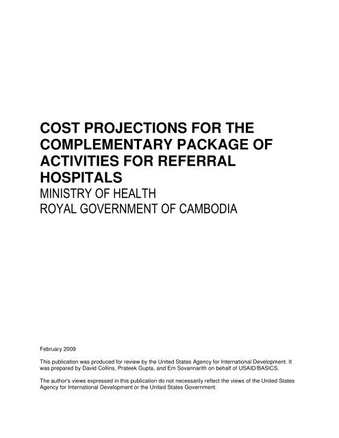 Cost Projections for the Complementary Package of Activities - basics