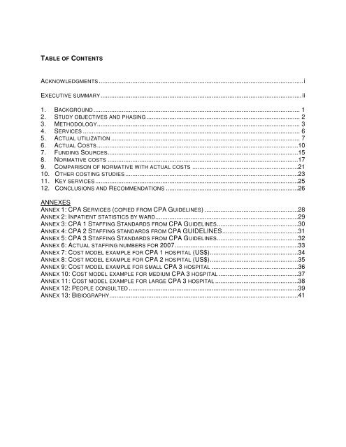 Cost Projections for the Complementary Package of Activities - basics