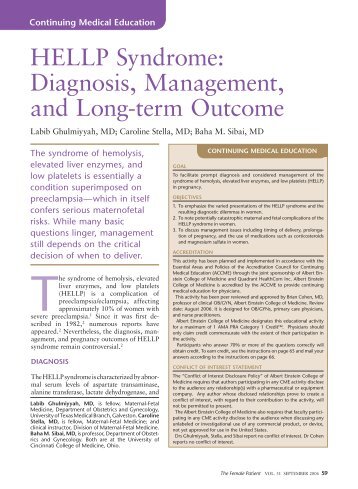 HELLP Syndrome: Diagnosis, Management, and Long-term Outcome