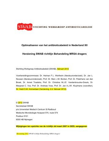 Herziening SWAB-richtlijn Behandeling MRSA ... - Kwaliteitskoepel