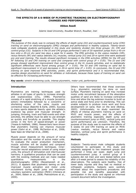 The effects of a 6-week of plyometric training on ... - Sport Science