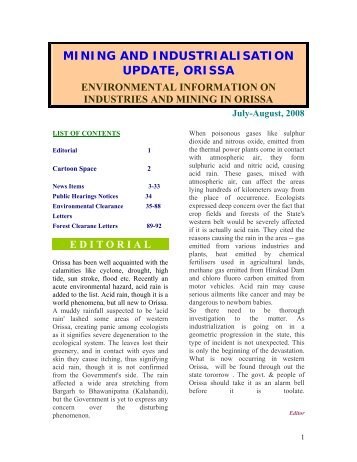 MINING AND INDUSTRIALISATION UPDATE, ORISSA - Vasundhara
