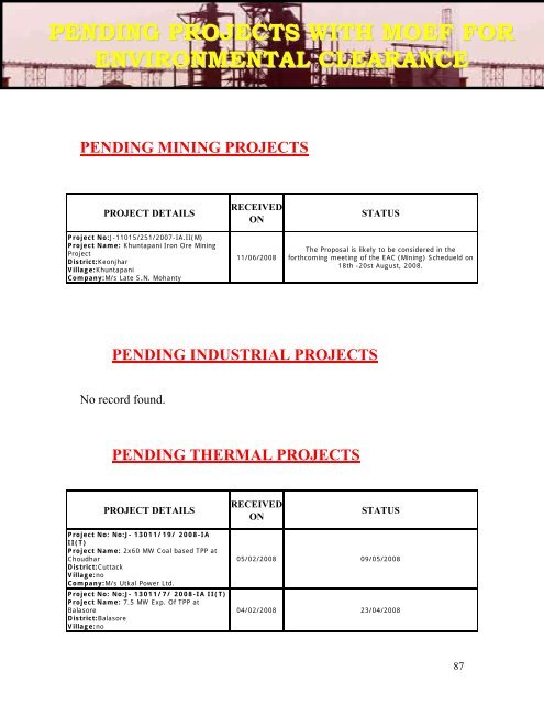 MINING AND INDUSTRIALISATION UPDATE, ORISSA - Vasundhara