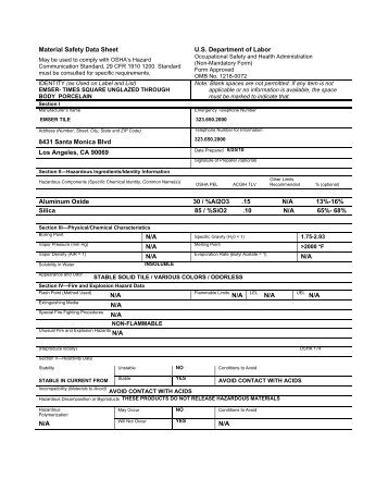 MSDS sheet - Emser Tile