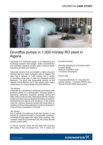 Grundfos pumps in 1,000 m3/day RO plant in Algeria
