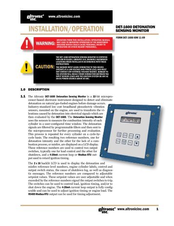 DET-1600 Installation and Operating Instructions - Altronic Inc.