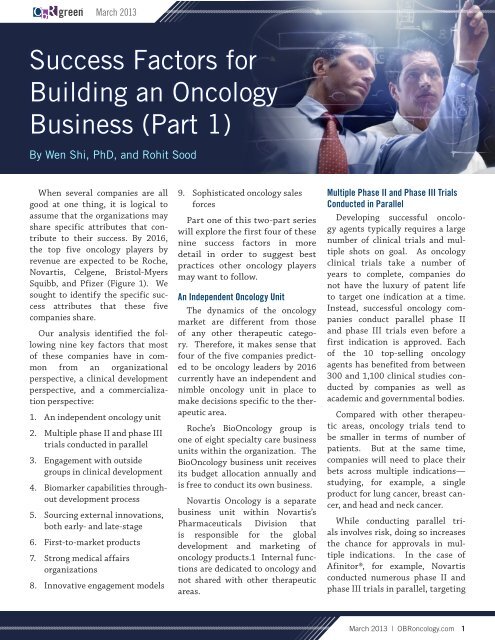 Success Factors for Building an Oncology Business (Part 1)
