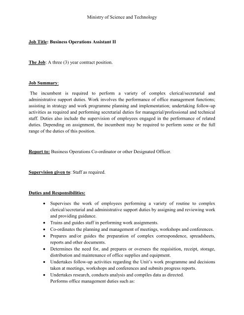 Business Operations Assistant II The Job