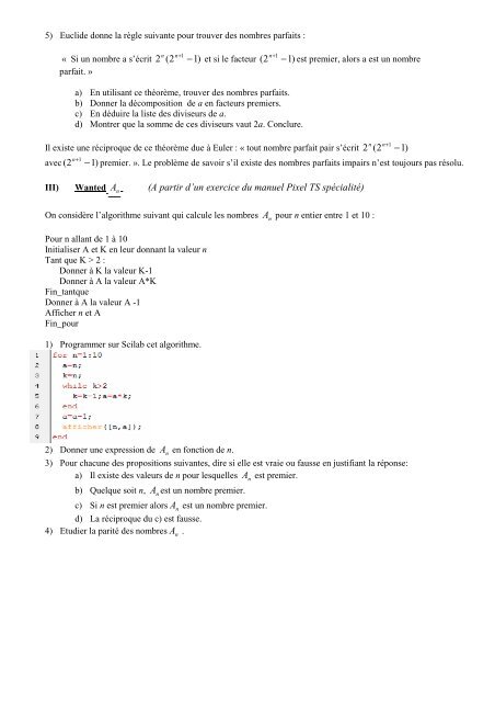 TS Spe Math ArithmÃ©tique avec le logiciel ... - IREM de Rennes