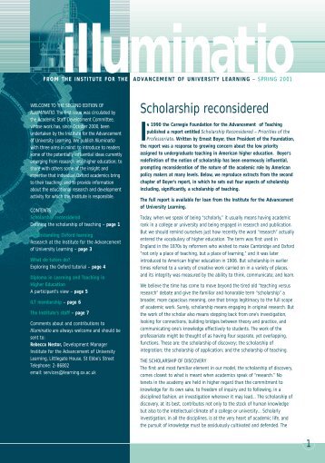 Scholarship reconsidered - Oxford Learning Institute - University of ...