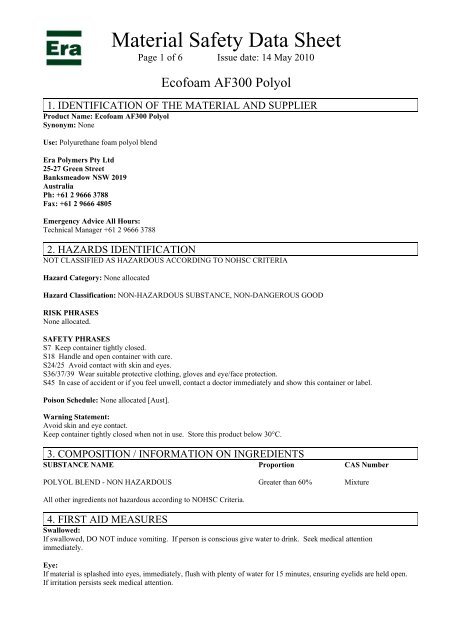 Material Safety Data Sheet - Era Polymers